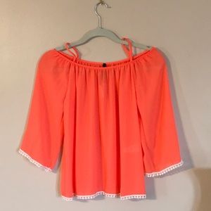 Bright salmon sheer top